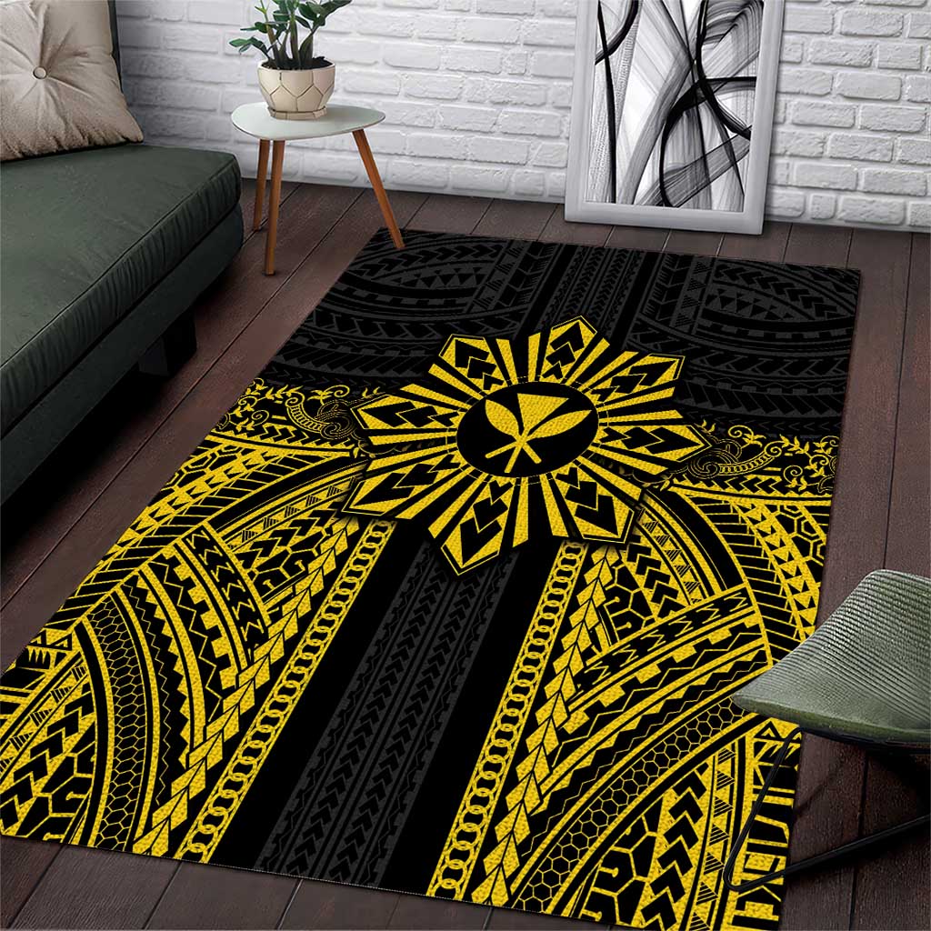 Hawaii And Philippines Together Area Rug Polynesian Pattern With Filipino Barong Gold