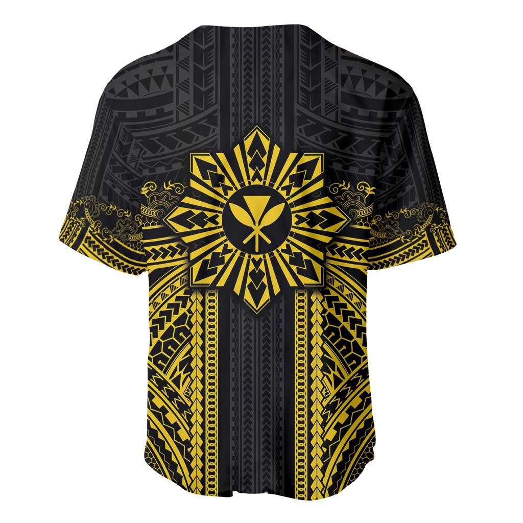 Hawaii And Philippines Together Baseball Jersey Polynesian Pattern With Filipino Barong Gold