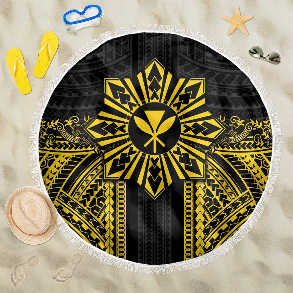 Hawaii And Philippines Together Beach Blanket Polynesian Pattern With Filipino Barong Gold