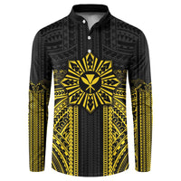 Hawaii And Philippines Together Button Sweatshirt Polynesian Pattern With Filipino Barong Gold
