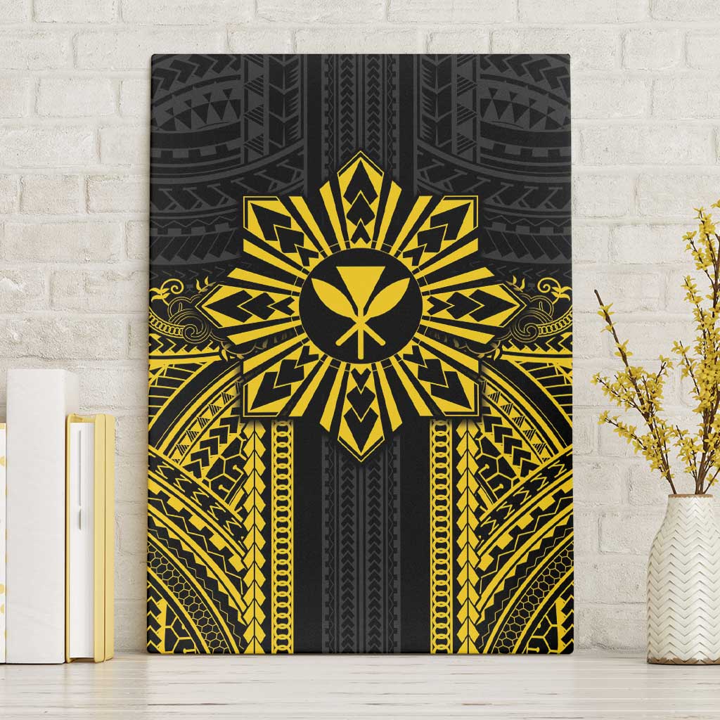 Hawaii And Philippines Together Canvas Wall Art Polynesian Pattern With Filipino Barong Gold