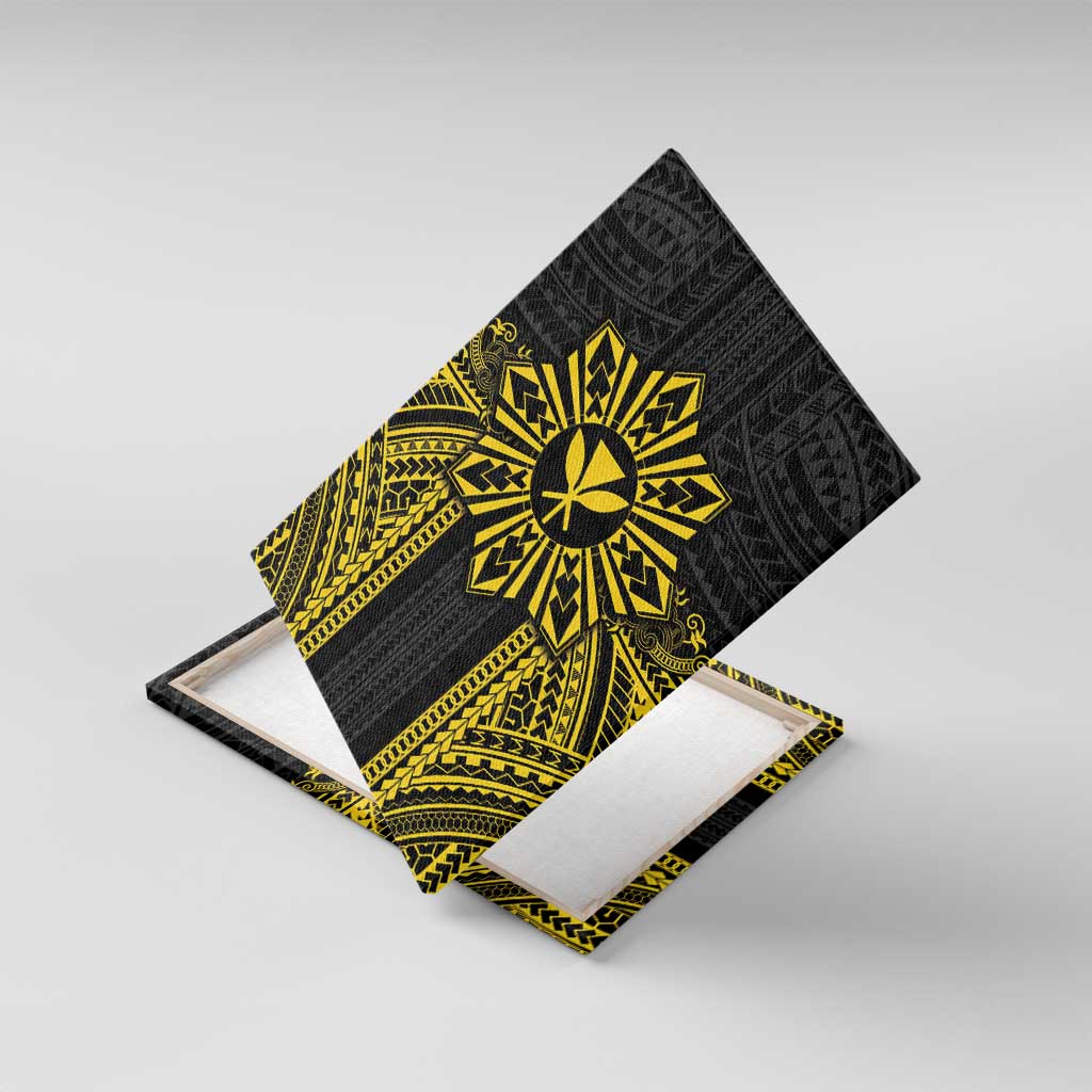 Hawaii And Philippines Together Canvas Wall Art Polynesian Pattern With Filipino Barong Gold