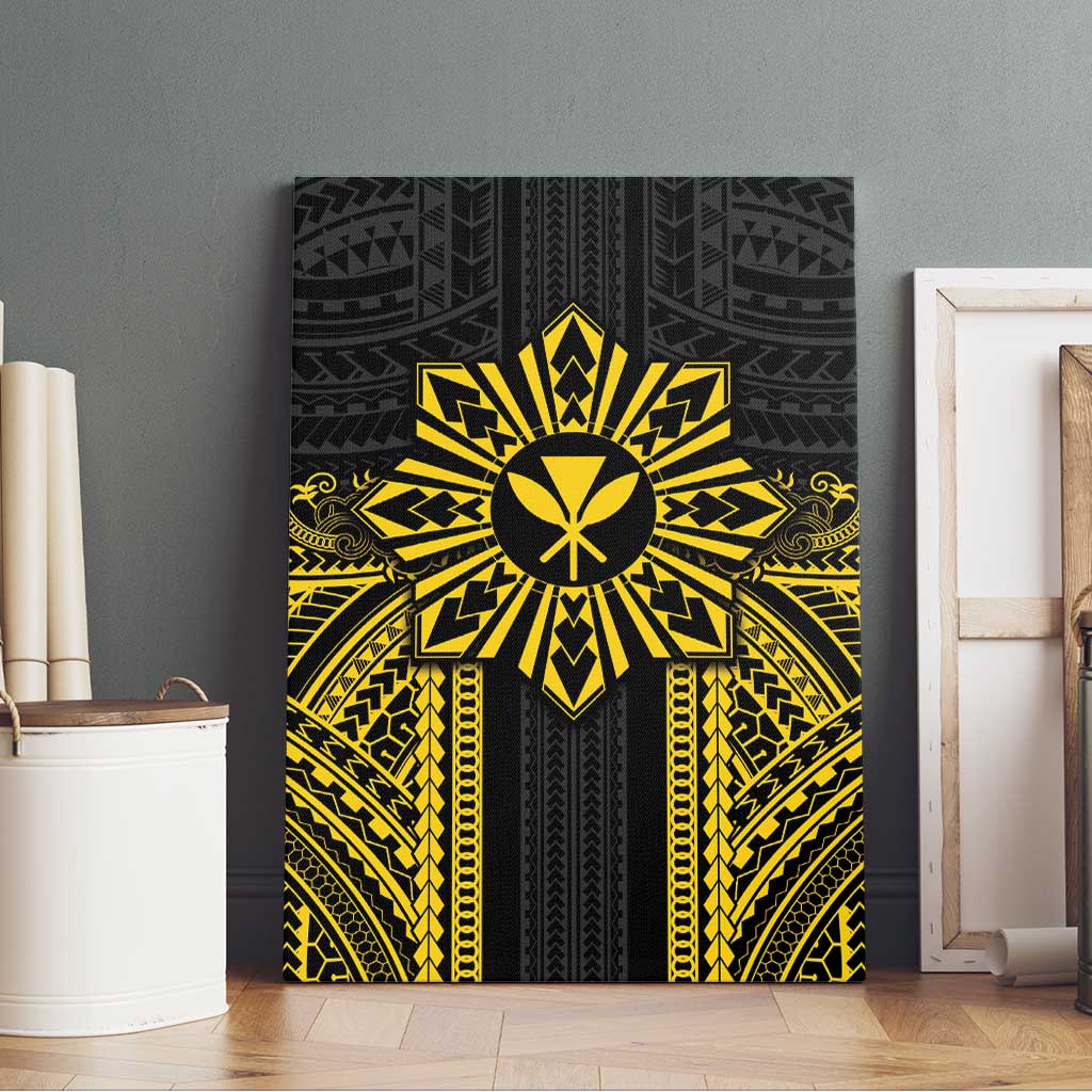 Hawaii And Philippines Together Canvas Wall Art Polynesian Pattern With Filipino Barong Gold