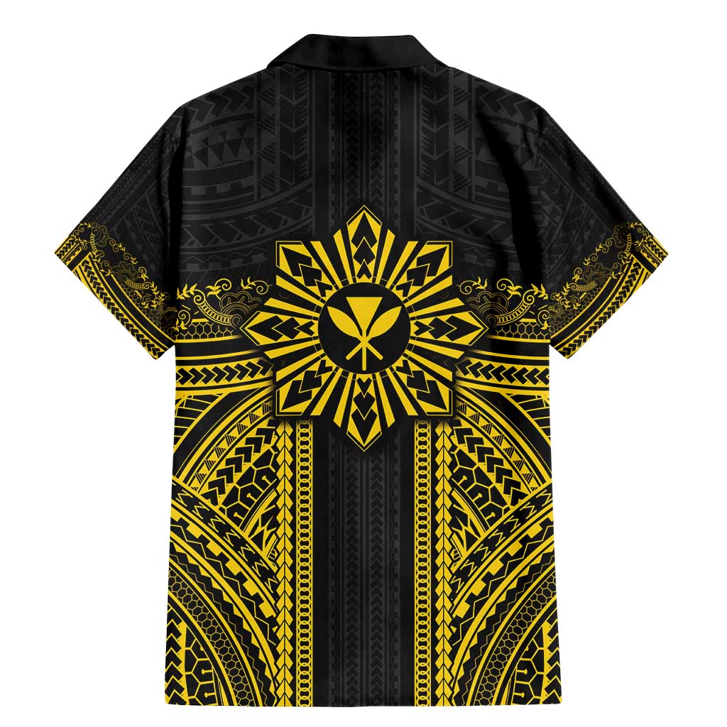 Hawaii And Philippines Together Family Matching Mermaid Dress and Hawaiian Shirt Polynesian Pattern With Filipino Barong Gold