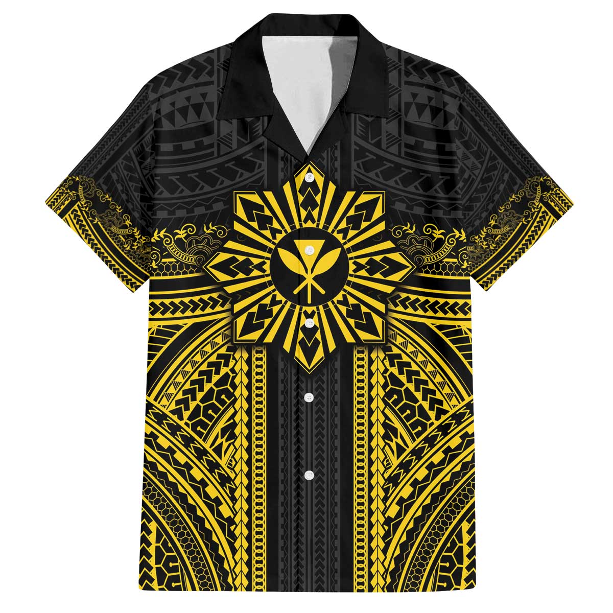 Hawaii And Philippines Together Family Matching Off The Shoulder Long Sleeve Dress and Hawaiian Shirt Polynesian Pattern With Filipino Barong Gold