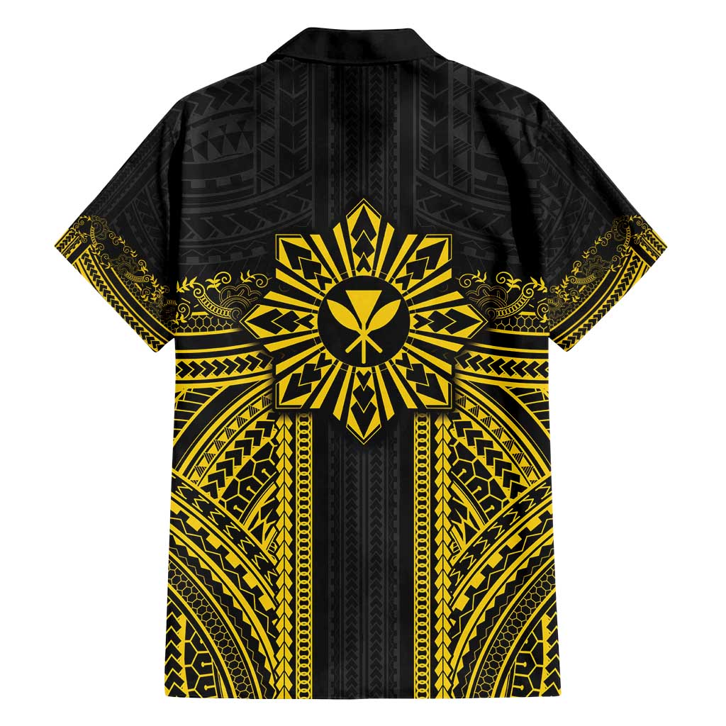 Hawaii And Philippines Together Family Matching Tank Maxi Dress and Hawaiian Shirt Polynesian Pattern With Filipino Barong Gold