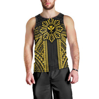 Hawaii And Philippines Together Men Tank Top Polynesian Pattern With Filipino Barong Gold