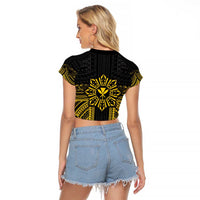 Hawaii And Philippines Together Raglan Cropped T Shirt Polynesian Pattern With Filipino Barong Gold