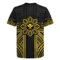 Hawaii And Philippines Together Rugby Jersey Polynesian Pattern With Filipino Barong Gold