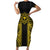 Hawaii And Philippines Together Short Sleeve Bodycon Dress Polynesian Pattern With Filipino Barong Gold