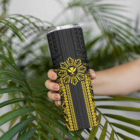 Hawaii And Philippines Together Skinny Tumbler Polynesian Pattern With Filipino Barong Gold