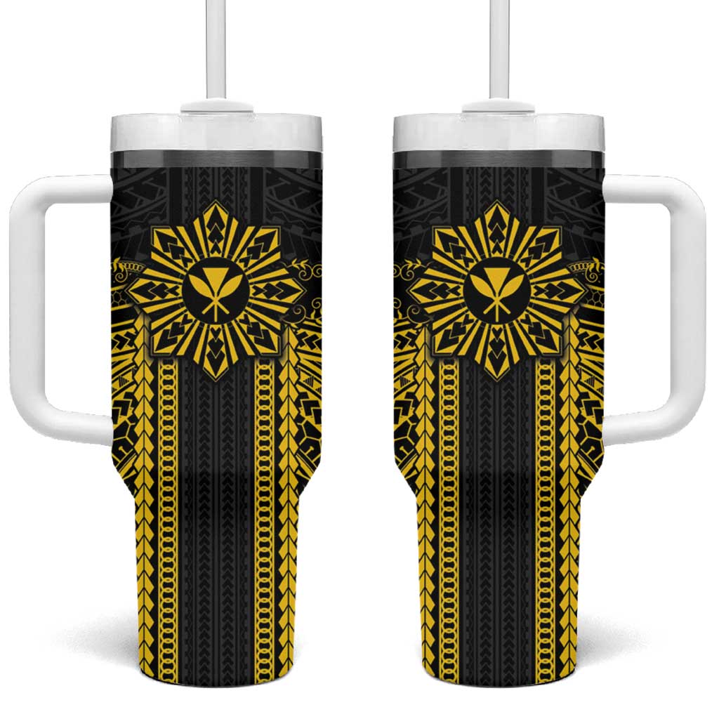 Hawaii And Philippines Together Tumbler With Handle Polynesian Pattern With Filipino Barong Gold