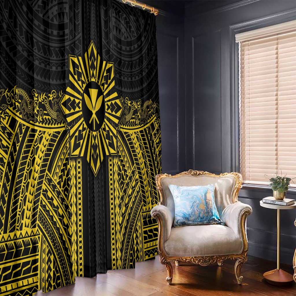 Hawaii And Philippines Together Window Curtain Polynesian Pattern With Filipino Barong Gold
