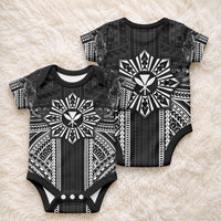 Hawaii And Philippines Together Baby Onesie Polynesian Pattern With Filipino Barong Black LT05 - Polynesian Pride