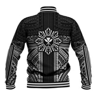Hawaii And Philippines Together Baseball Jacket Polynesian Pattern With Filipino Barong Black