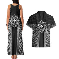 Hawaii And Philippines Together Couples Matching Tank Maxi Dress and Hawaiian Shirt Polynesian Pattern With Filipino Barong Black