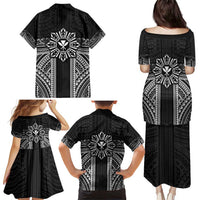 Hawaii And Philippines Together Family Matching Puletasi and Hawaiian Shirt Polynesian Pattern With Filipino Barong Black