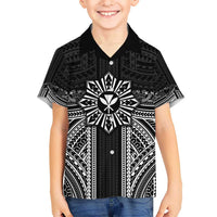 Hawaii And Philippines Together Hawaiian Shirt Polynesian Pattern With Filipino Barong Black
