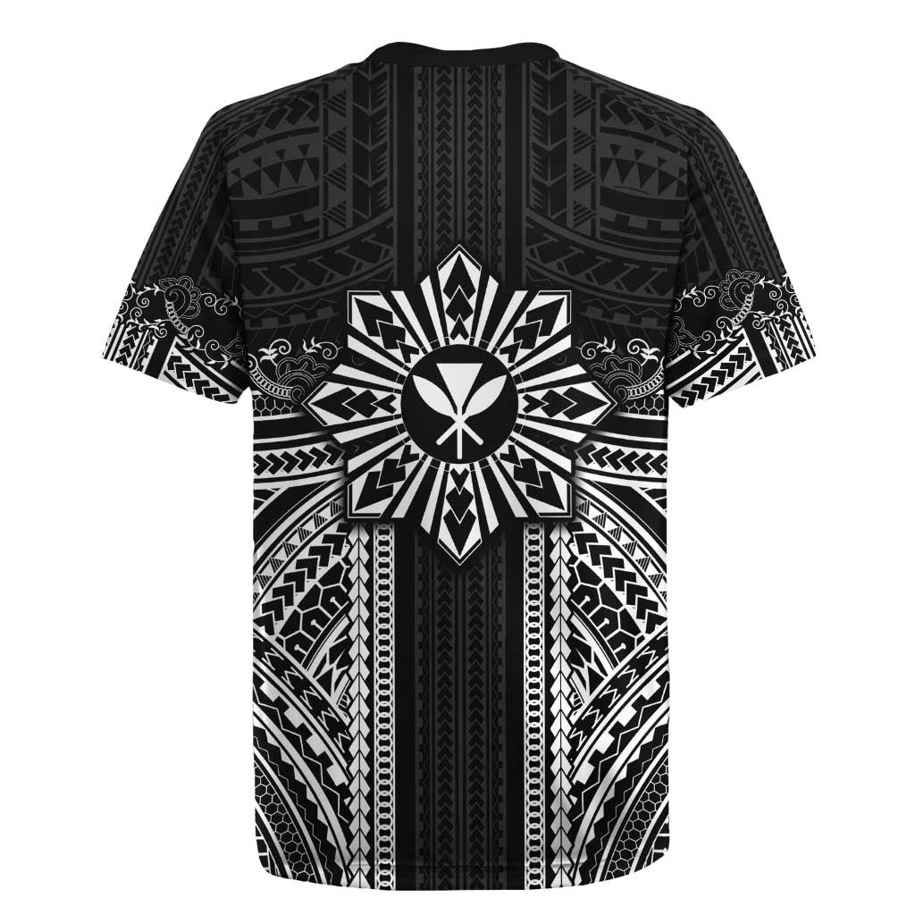 Hawaii And Philippines Together Rugby Jersey Polynesian Pattern With Filipino Barong Black