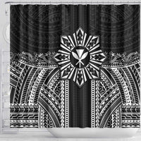 Hawaii And Philippines Together Shower Curtain Polynesian Pattern With Filipino Barong Black