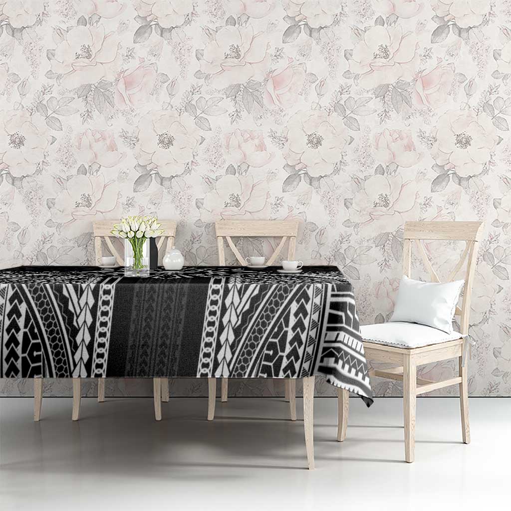 Hawaii And Philippines Together Tablecloth Polynesian Pattern With Filipino Barong Black