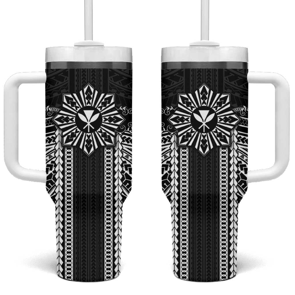 Hawaii And Philippines Together Tumbler With Handle Polynesian Pattern With Filipino Barong Black