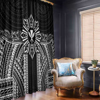 Hawaii And Philippines Together Window Curtain Polynesian Pattern With Filipino Barong Black