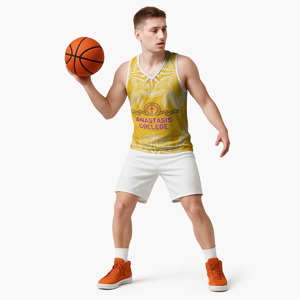 Personalised Anastasis College Basketball Jersey Tonga Ngatu Pattern - Polynesian Pride