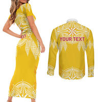 Personalised Anastasis College Couples Matching Short Sleeve Bodycon Dress and Long Sleeve Button Shirt Tonga Ngatu Pattern - Polynesian Pride