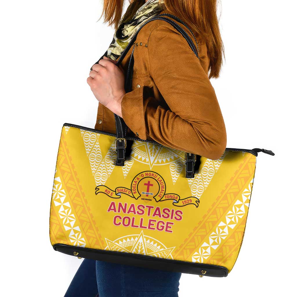 Anastasis College Leather Tote Bag Tonga Ngatu Pattern - Polynesian Pride