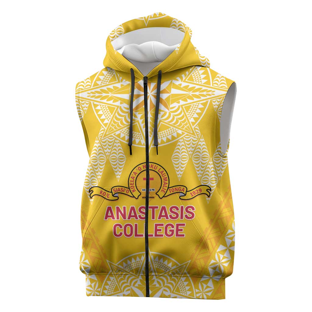 Personalised Anastasis College Sleeveless Zip Hoodie Tonga Ngatu Pattern - Polynesian Pride
