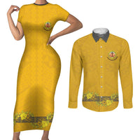 Tonga Anastasis College Couples Matching Short Sleeve Bodycon Dress and Long Sleeve Button Shirt Tongan Ngatu Kupesi Pattern - Polynesian Pride