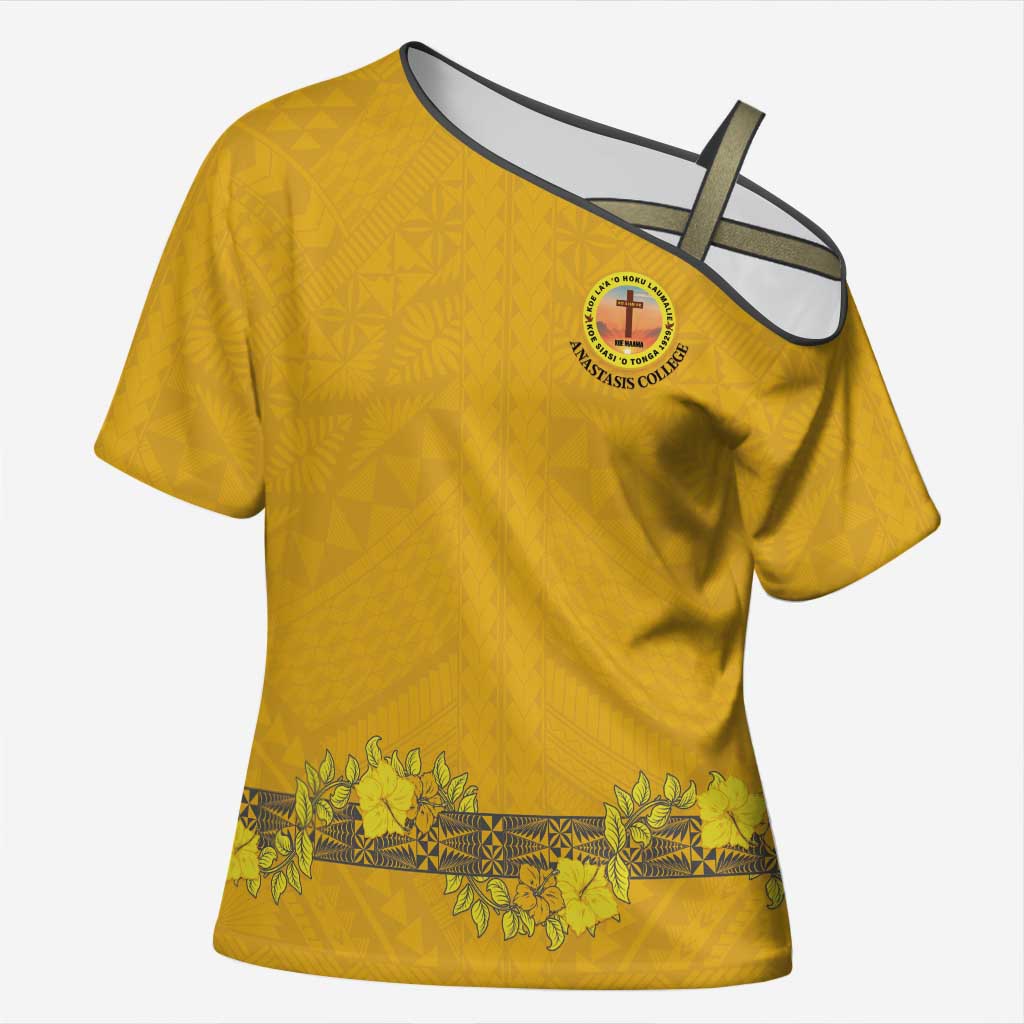 Tonga Anastasis College Cross Shoulder Shirt Tongan Ngatu Kupesi Pattern - Polynesian Pride
