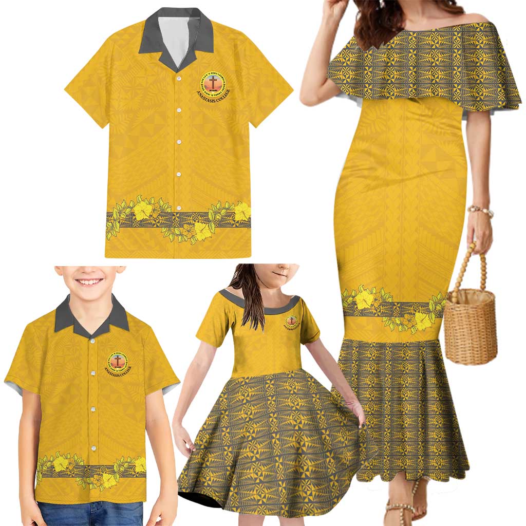 Tonga Anastasis College Family Matching Mermaid Dress and Hawaiian Shirt Tongan Ngatu Kupesi Pattern LT05 - Polynesian Pride