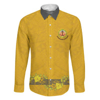 Tonga Anastasis College Family Matching Summer Maxi Dress and Hawaiian Shirt Tongan Ngatu Kupesi Pattern LT05 Dad's Shirt - Long Sleeve Yellow - Polynesian Pride