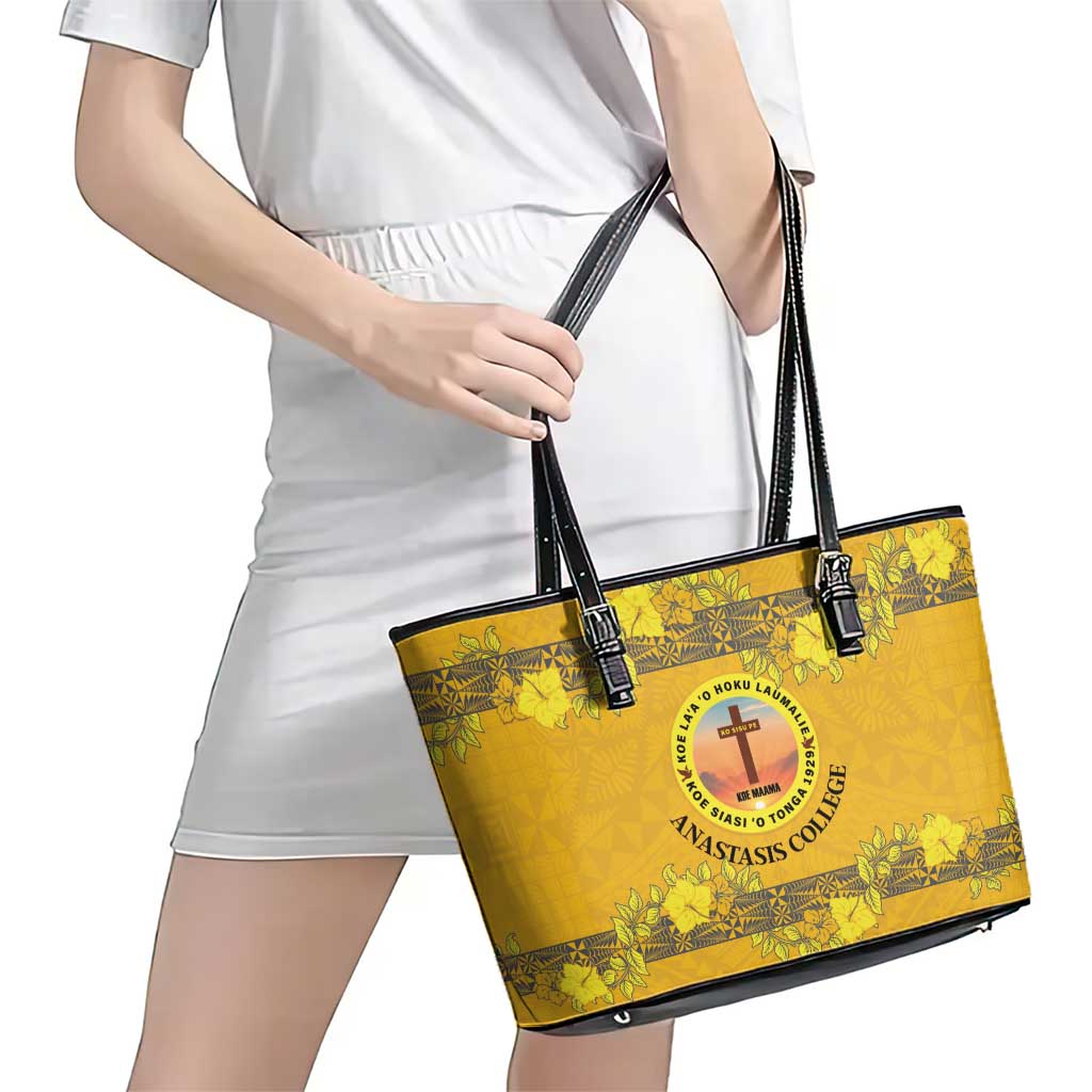 Tonga Anastasis College Leather Tote Bag Tongan Ngatu Kupesi Pattern - Polynesian Pride