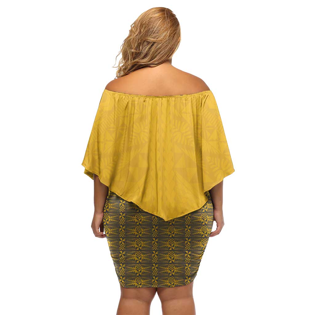 Tonga Anastasis College Off Shoulder Short Dress Tongan Ngatu Kupesi Pattern - Polynesian Pride