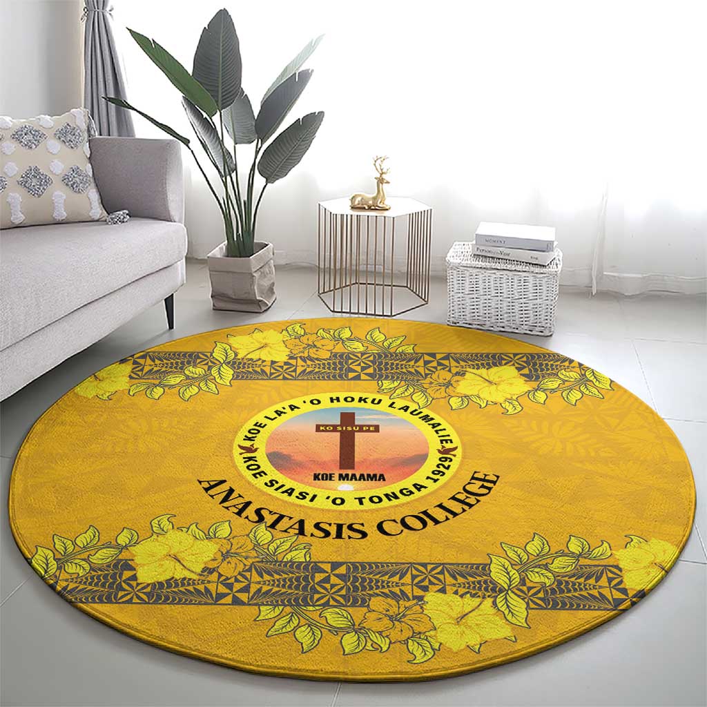Tonga Anastasis College Round Carpet Tongan Ngatu Kupesi Pattern - Polynesian Pride