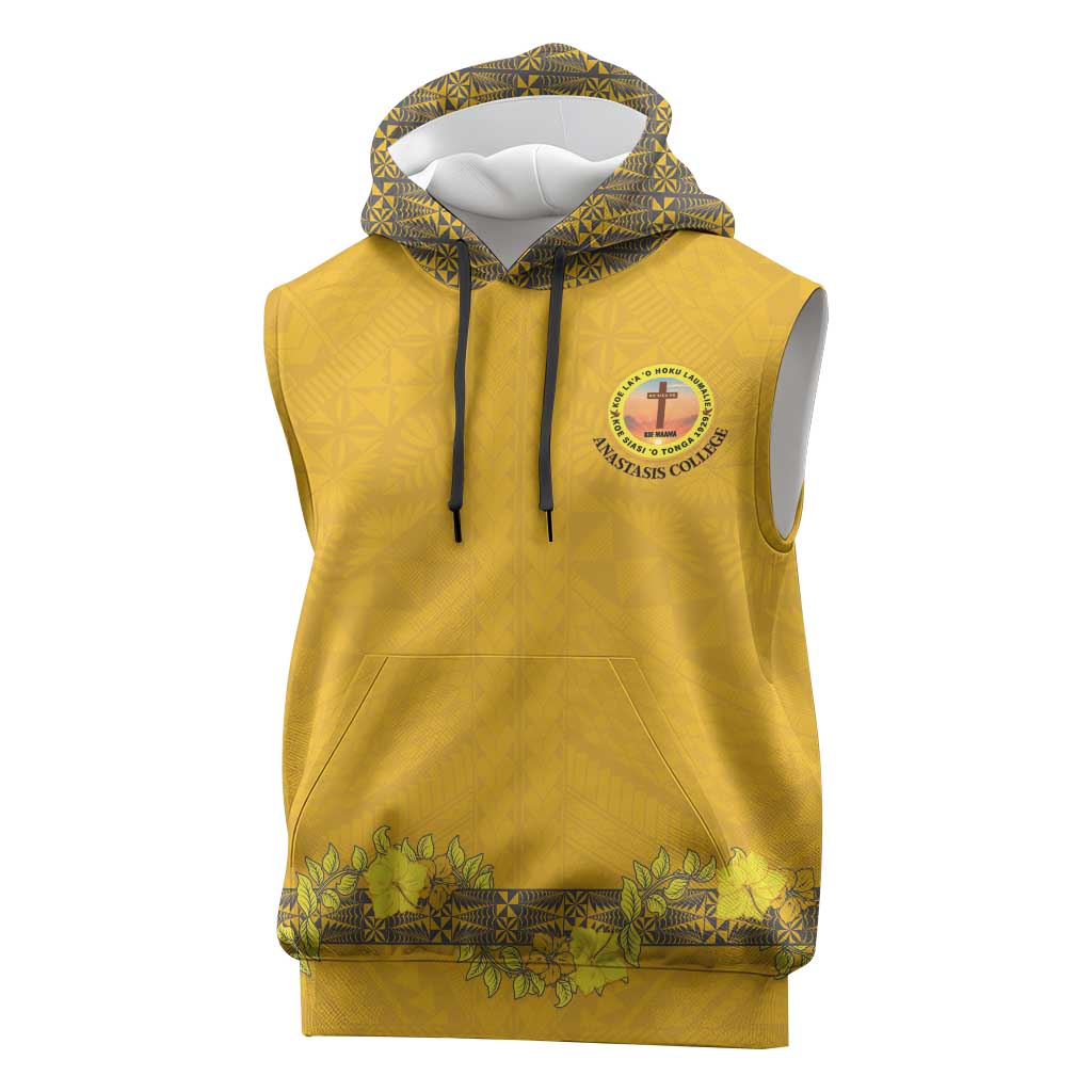 Tonga Anastasis College Sleeveless Hoodie Tongan Ngatu Kupesi Pattern - Polynesian Pride