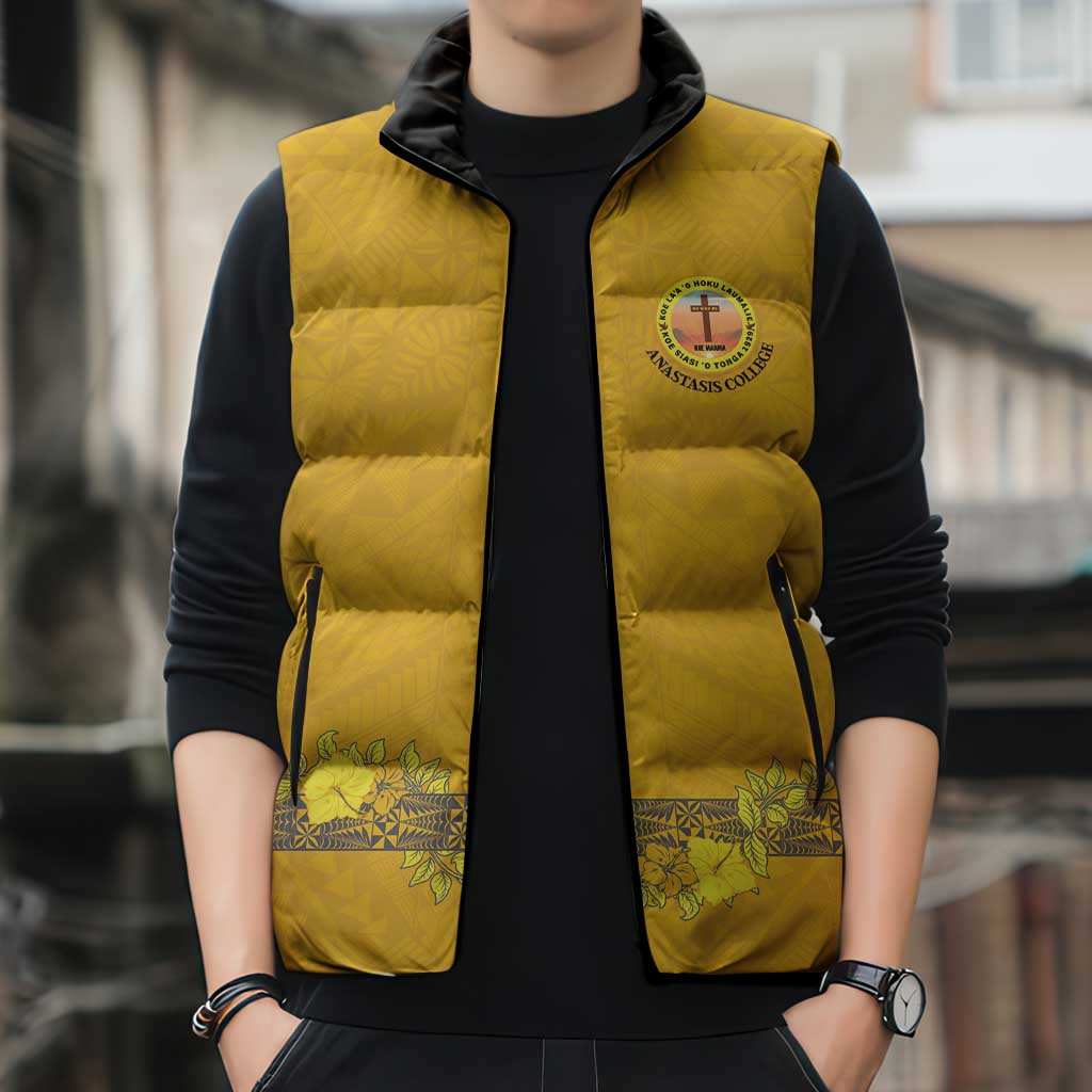 Tonga Anastasis College Sleeveless Puffer Jacket Tongan Ngatu Kupesi Pattern - Polynesian Pride