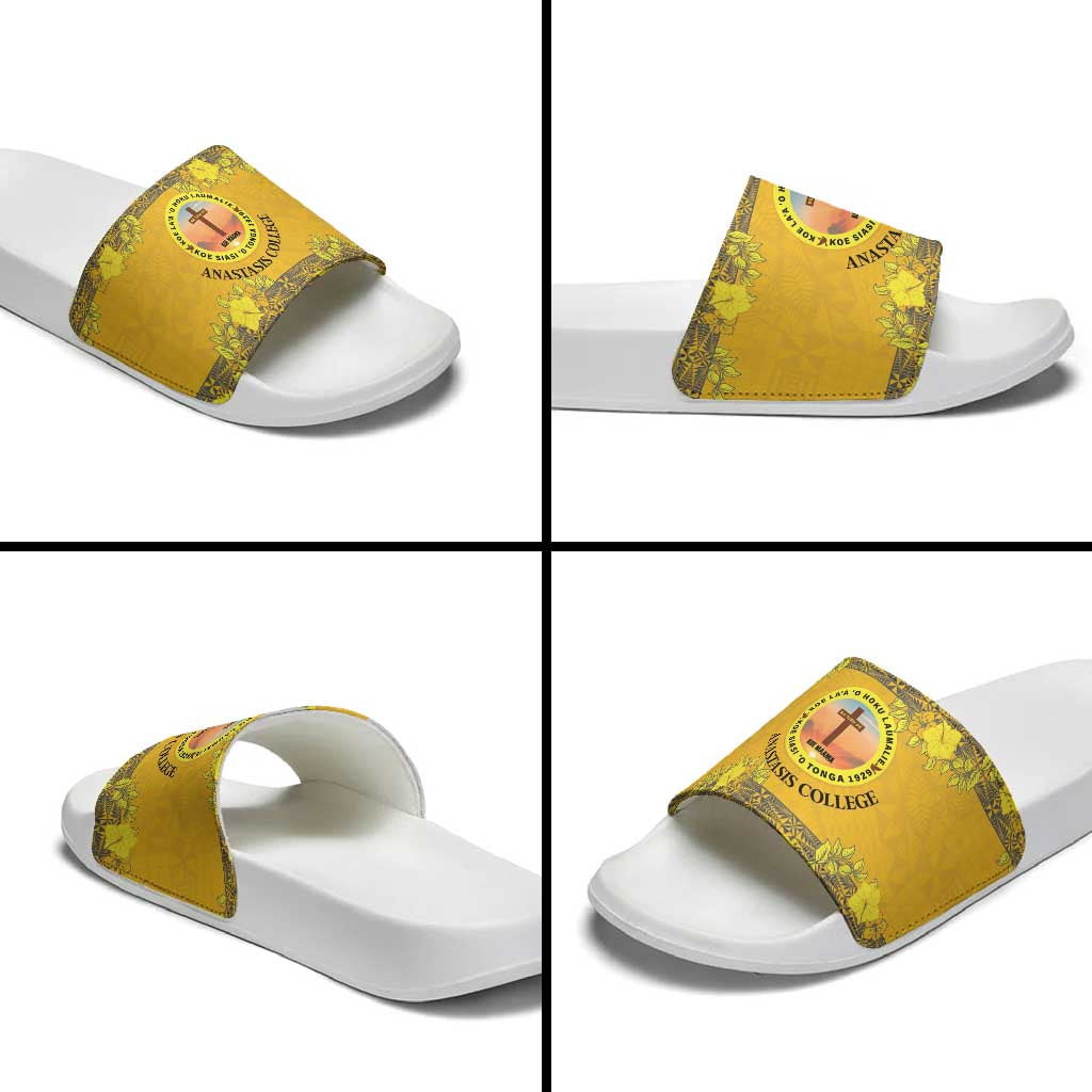 Tonga Anastasis College Slide Sandals Tongan Ngatu Kupesi Pattern - Polynesian Pride
