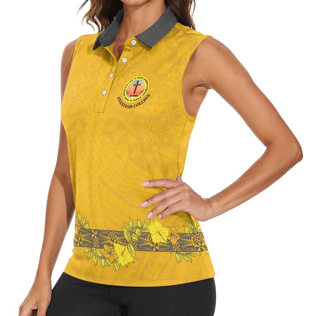 Tonga Anastasis College Women Sleeveless Polo Shirt Tongan Ngatu Kupesi Pattern - Polynesian Pride