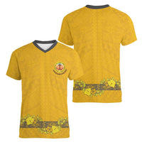 Tonga Anastasis College Women V-Neck T-Shirt Tongan Ngatu Kupesi Pattern - Polynesian Pride