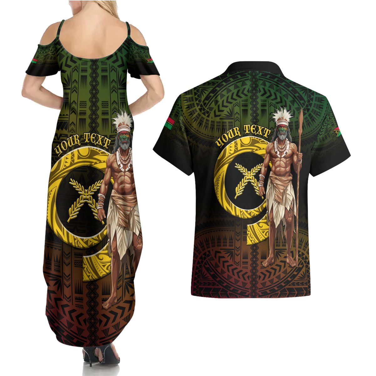 Personalised Vanuatu Custom Chiefs Day Couples Matching Summer Maxi Dress and Hawaiian Shirt Pig Tusk Simple Style LT05 - Polynesian Pride