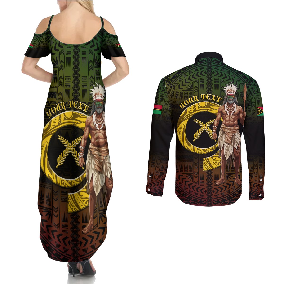 Personalised Vanuatu Custom Chiefs Day Couples Matching Summer Maxi Dress and Long Sleeve Button Shirt Pig Tusk Simple Style LT05 - Polynesian Pride