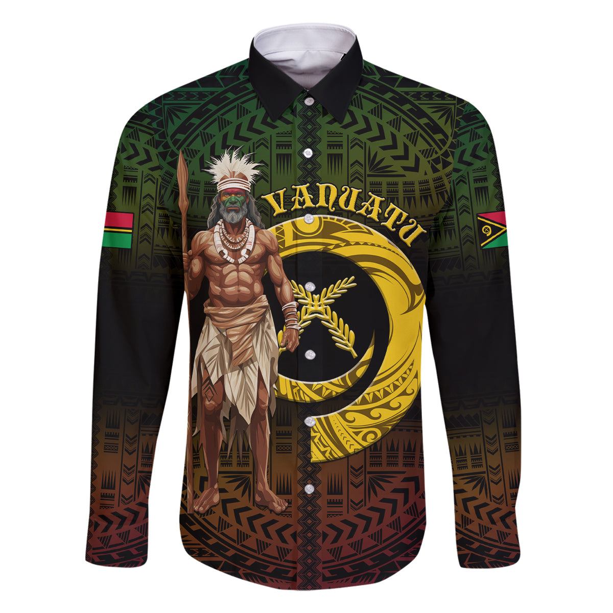 Personalised Vanuatu Custom Chiefs Day Family Matching Mermaid Dress and Hawaiian Shirt Pig Tusk Simple Style LT05 Dad's Shirt - Long Sleeve Black - Polynesian Pride