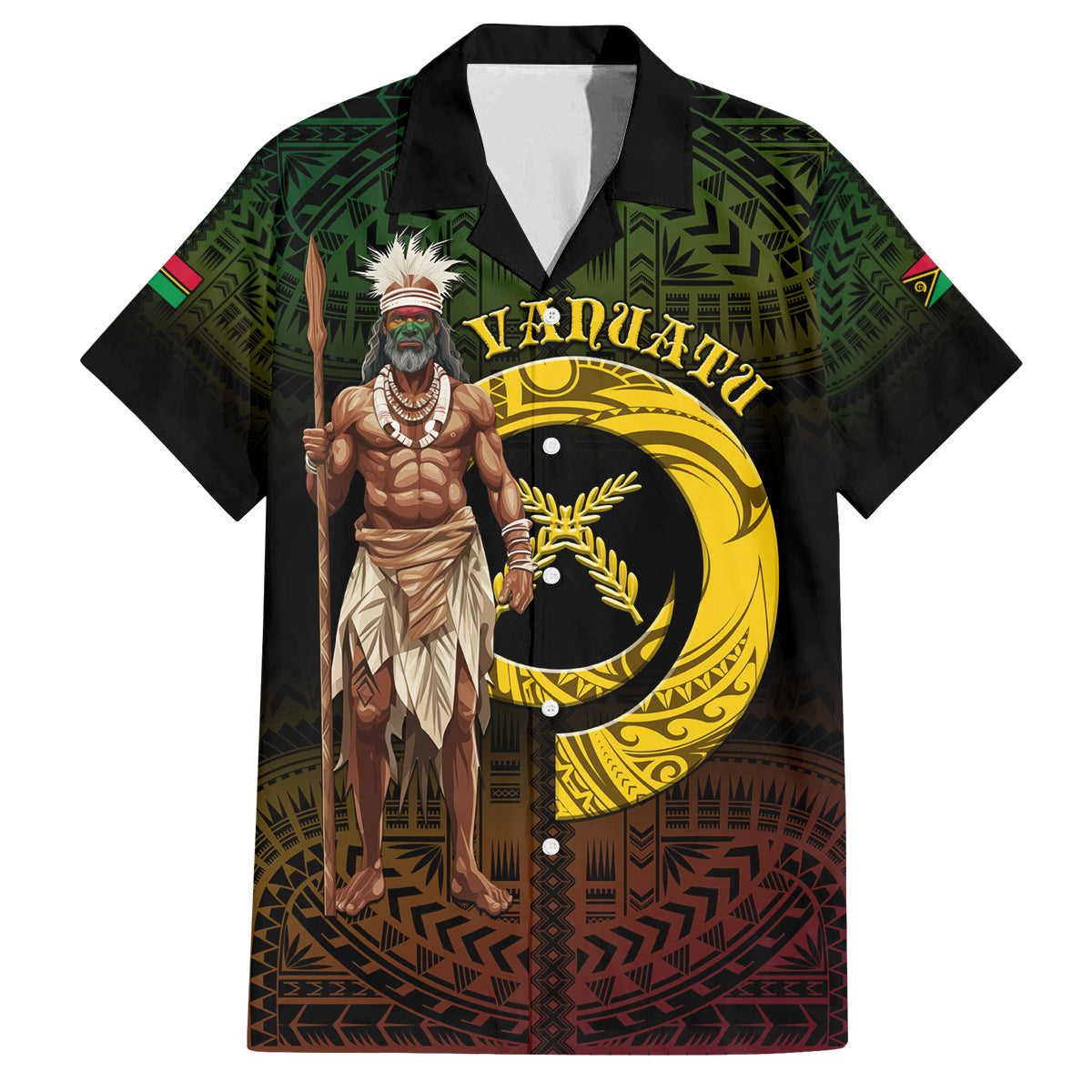 Personalised Vanuatu Custom Chiefs Day Family Matching Off Shoulder Long Sleeve Dress and Hawaiian Shirt Pig Tusk Simple Style LT05 Dad's Shirt - Short Sleeve Black - Polynesian Pride
