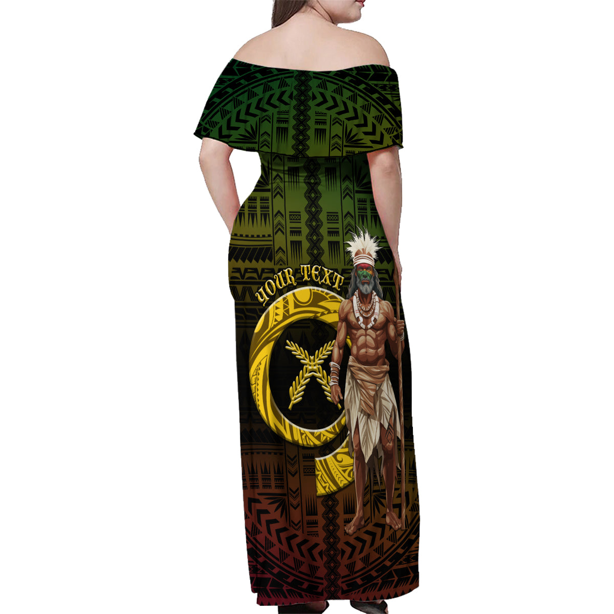 Personalised Vanuatu Custom Chiefs Day Family Matching Off Shoulder Maxi Dress and Hawaiian Shirt Pig Tusk Simple Style LT05 - Polynesian Pride
