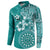 Cook Islands Button Sweatshirt Teal Hibiscus And Stars