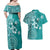 Cook Islands Couples Matching Off Shoulder Maxi Dress and Hawaiian Shirt Teal Hibiscus And Stars